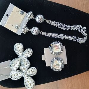 3 Silver Pairs Of Earrings